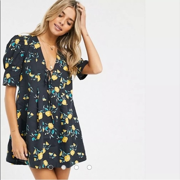 Free People Black Yellow Floral tunic dress NWT - Picture 4 of 8